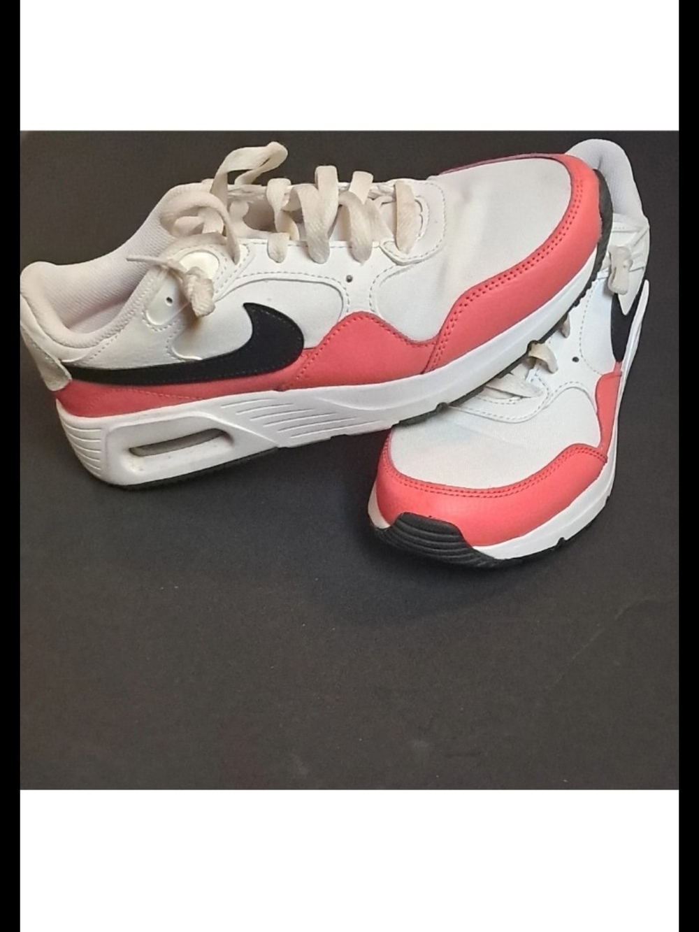 Nike White and Coral/Red Air Max-Style Sneakers 7.5